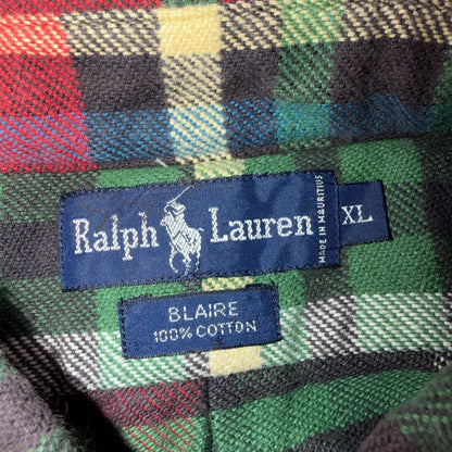 Ralph Lauren Blaire Red Green Plaid Flannel Button Down Shirt Mens XL Cotton 90s