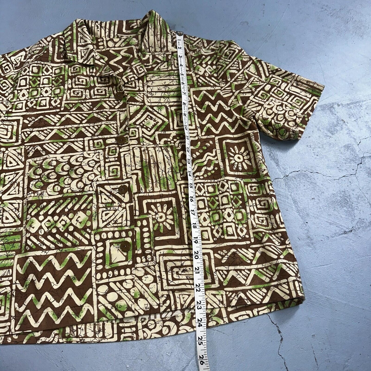 1950s Cotton Hawaiian Green Short Sleeve Button Down Shirt Rockabilly 50s Boxy