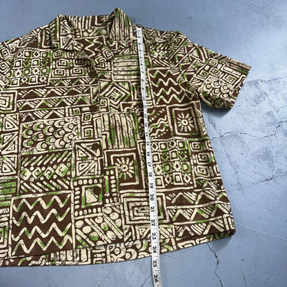1950s Cotton Hawaiian Green Short Sleeve Button Down Shirt Rockabilly 50s Boxy