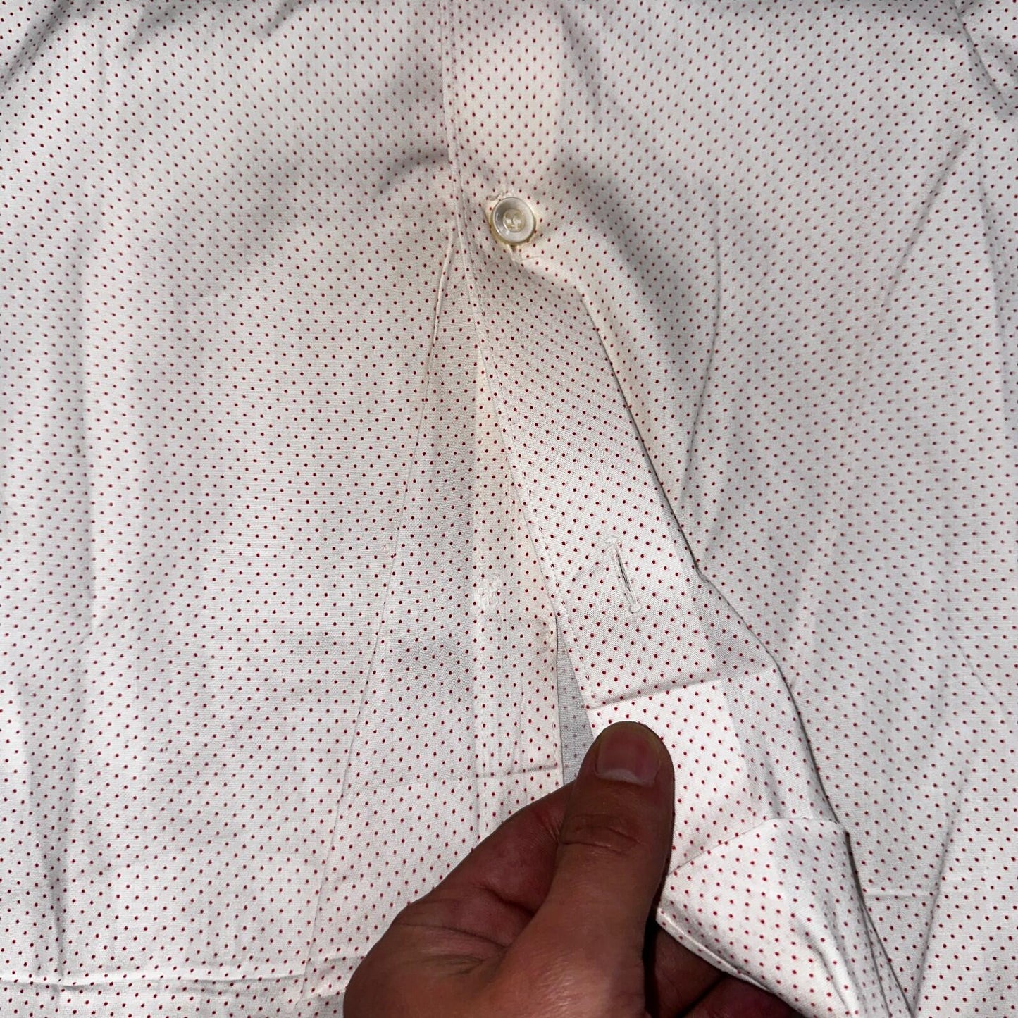 Vtg 40s 50s Penneys Towncraft Dress Shirt Mens 15 Red Polka Dot White Crisp