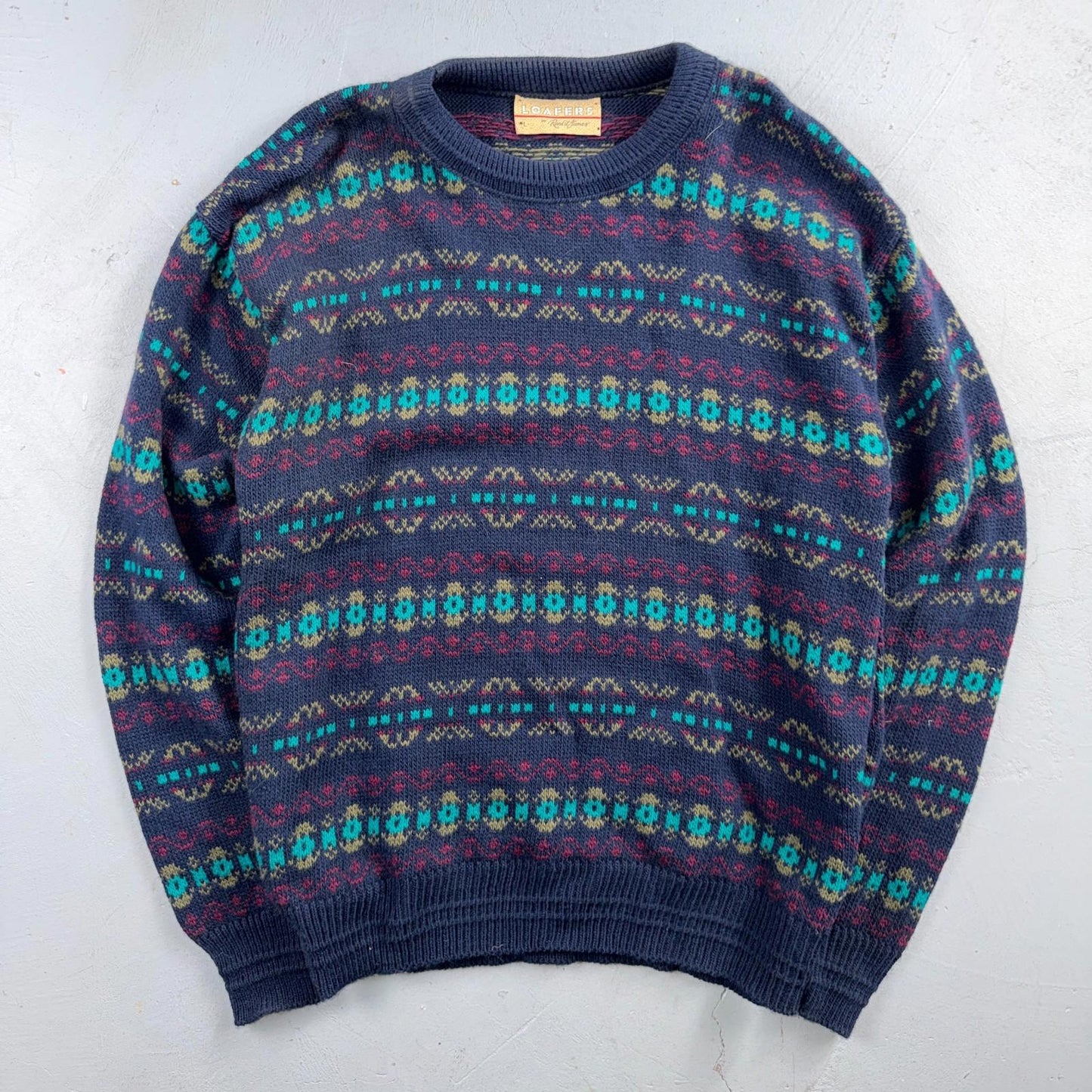 Vintage Loafers Reed St. James Sweater Men L Gray Grandpa Cosby Chunky Knit USA