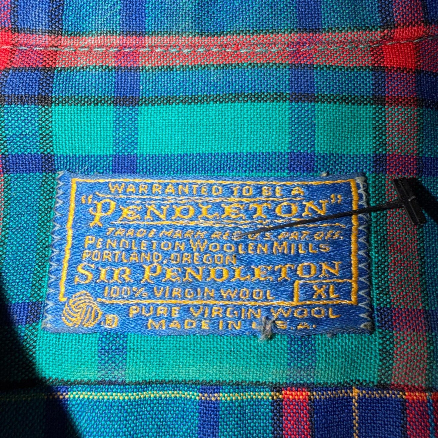 Pendleton VTG USA Made Virgin Wool BF LS Flannel Blue Red Turquoise Sz XL