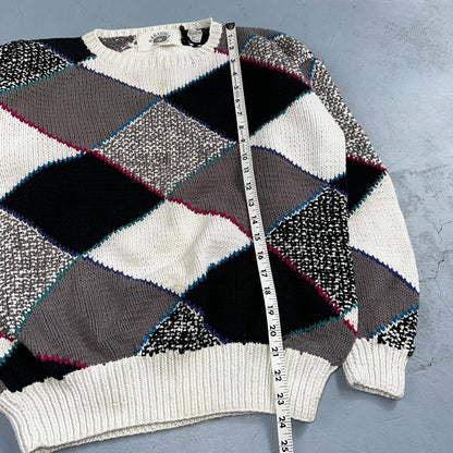 Vintage 80s Saratoga Robert Peritz Striped Cotton Cable Knit Golf Sweater Chic