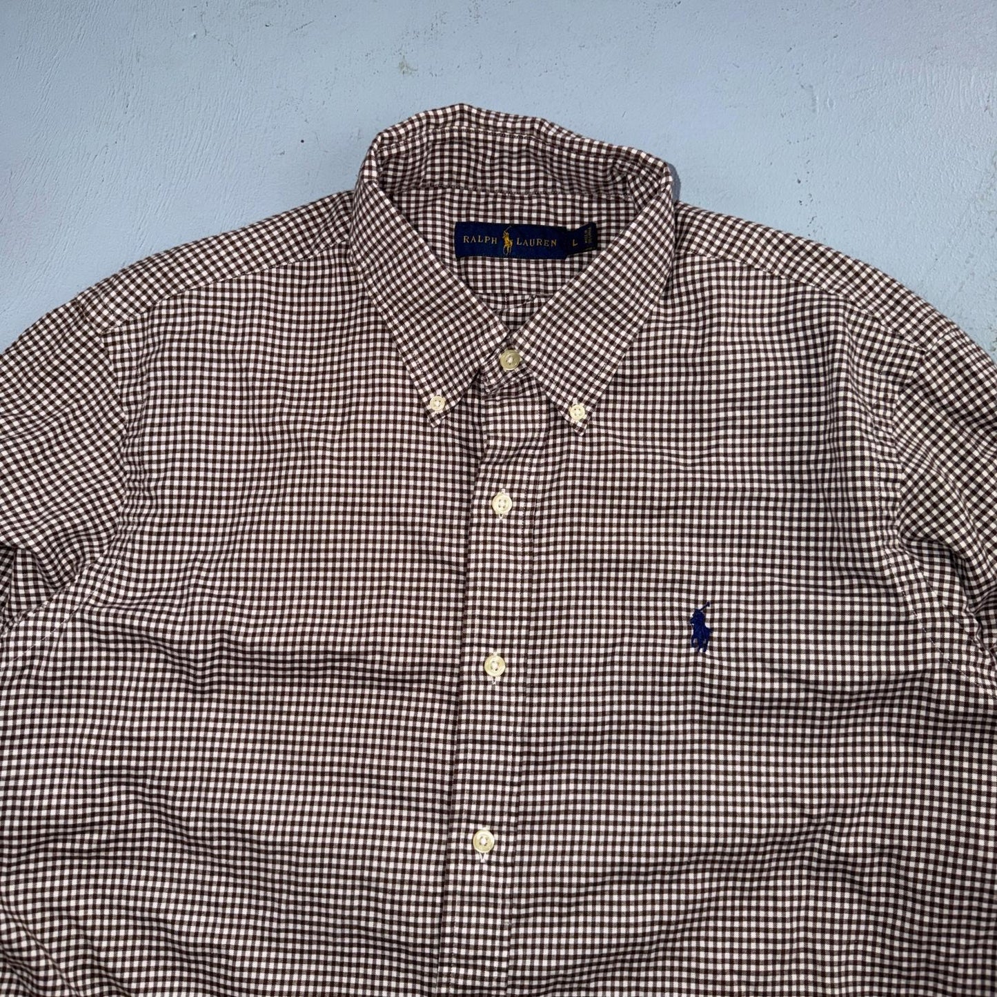 Ralph Lauren Mens Shirt L Brown White Check Classic Buttondown Long Sleeve