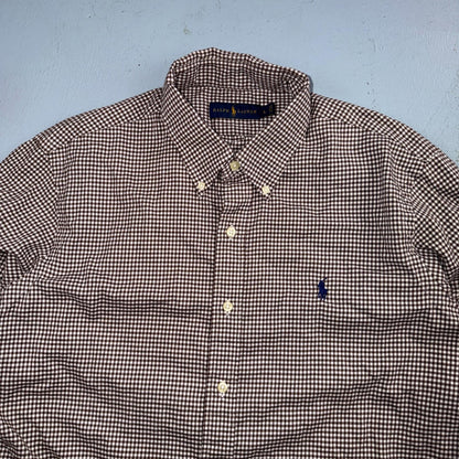 Ralph Lauren Mens Shirt L Brown White Check Classic Buttondown Long Sleeve