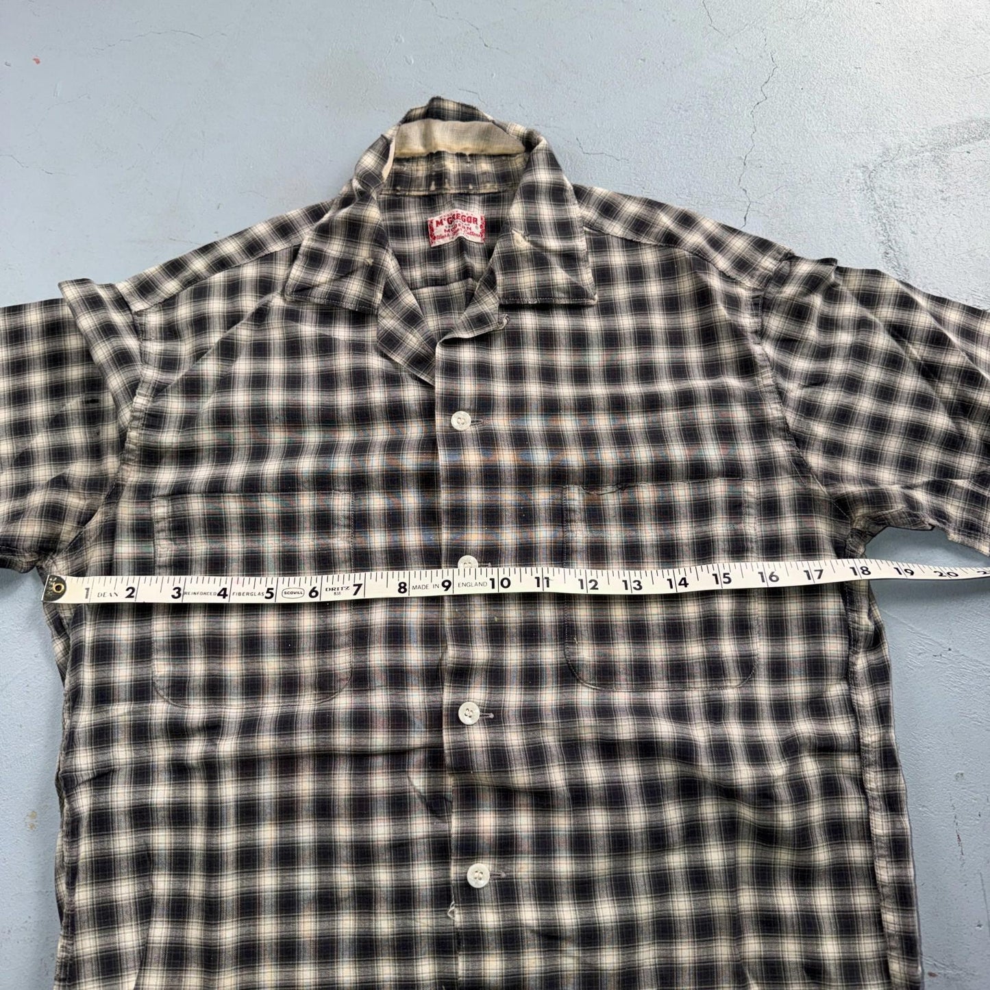 Vintage 60s McGregor Checker Loop Collar Button Up Shirt Made In USA Rockabilly