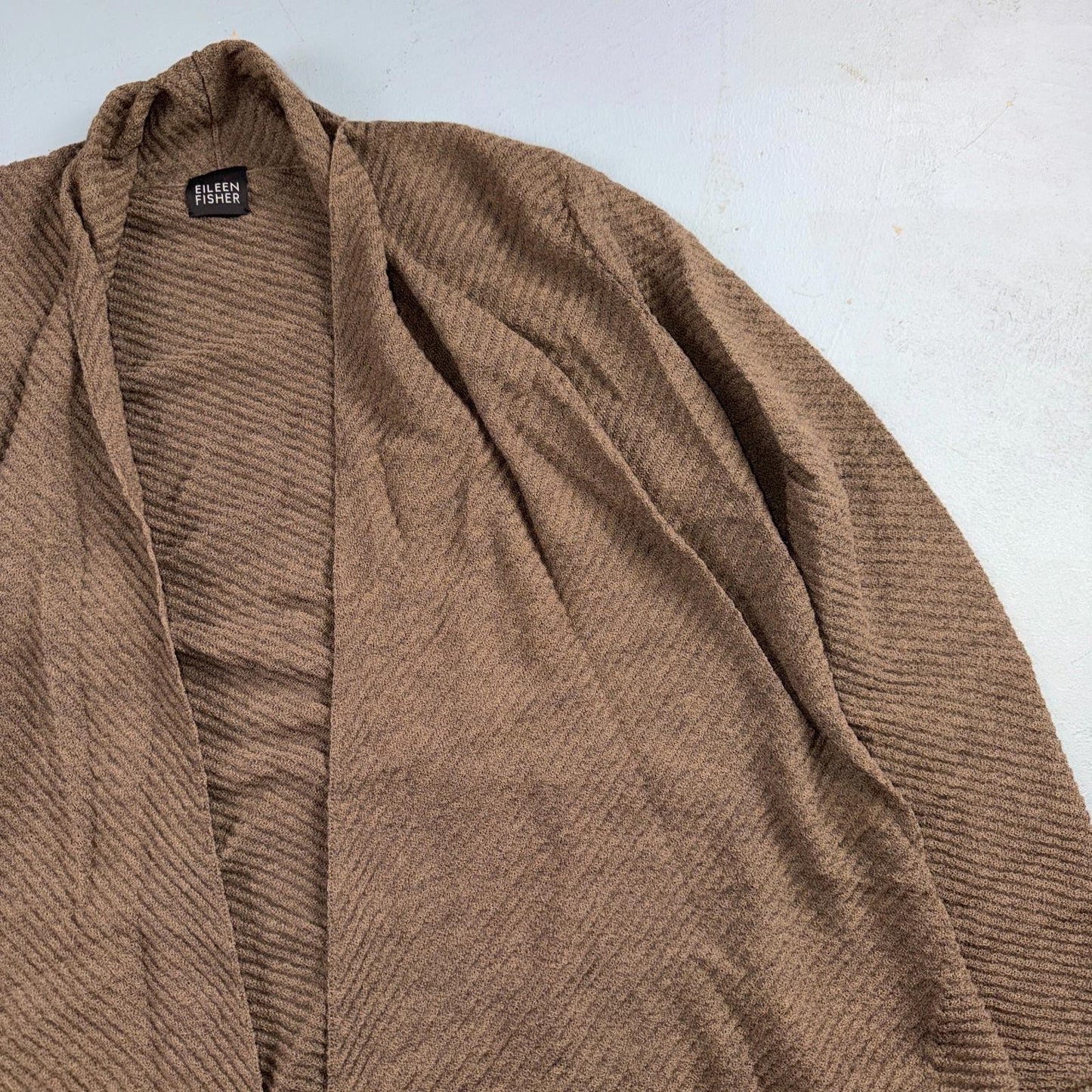 Eileen Fisher Women’s Open Front  Medium Cardigan Tan Boxy Wool
