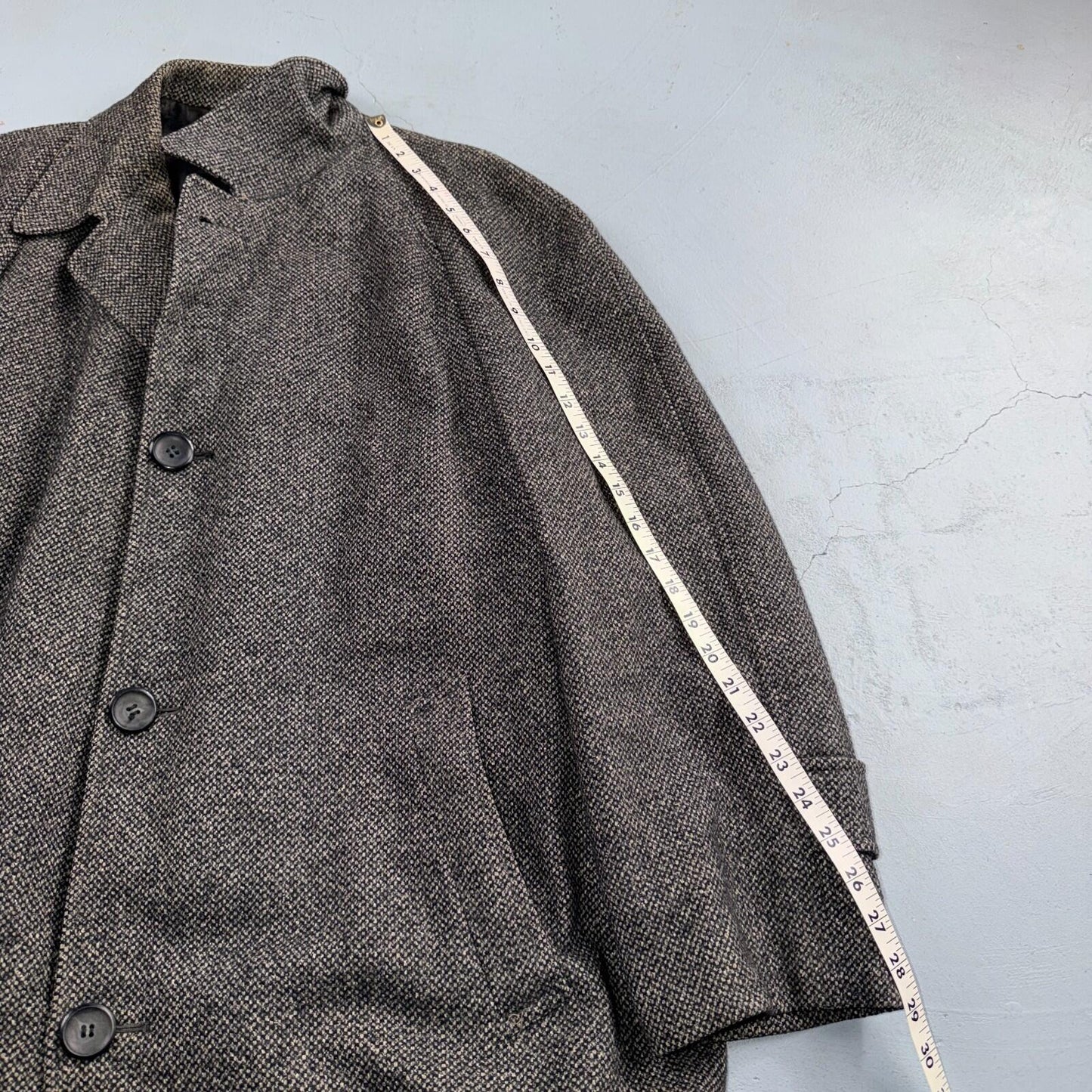 VTG 1950s 1960s Coat Trench Mens Gray Tweed Wool Rockabilly Overcoat Long Duster