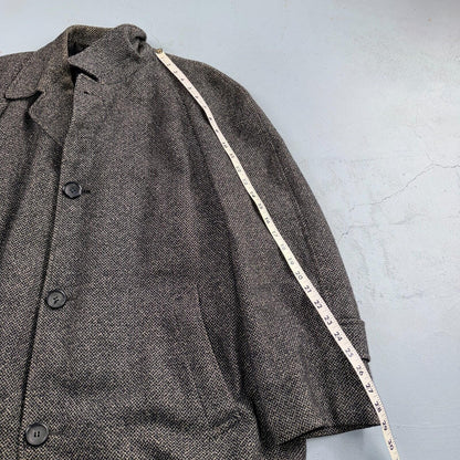 VTG 1950s 1960s Coat Trench Mens Gray Tweed Wool Rockabilly Overcoat Long Duster