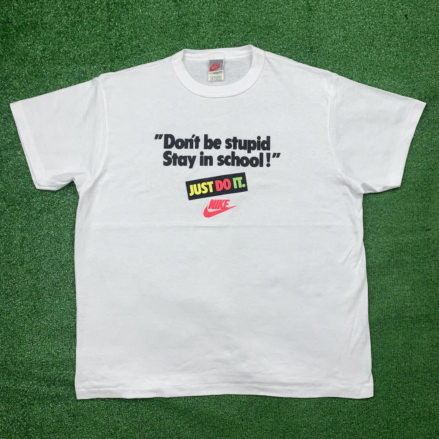 Nike Vintage T Shirt Mens L Stay In School Dunks Don't Be Stupid 90s Gray DARE