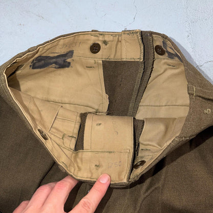 Vintage Military Pants Trousers Medium Regular 50s 40s Brown Wool Mens 30x31