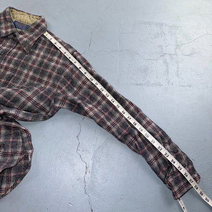 VTG 70s Pendleton Wool Flannel Shirt Jacket Gray Red Plaid USA Made M Rockabilly