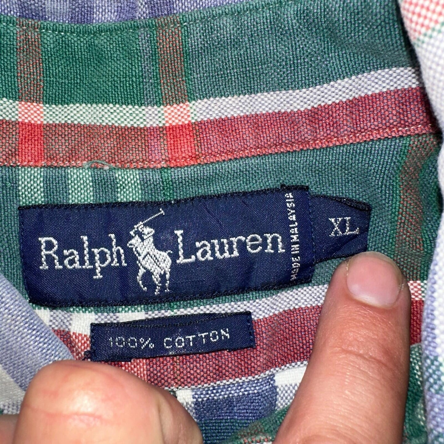 Ralph Lauren Heavy Cotton Button Down Casual Plaid Shirt Men Size XL Green VTG