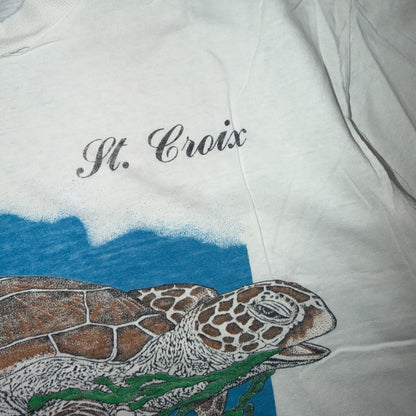 VTG Sea Turtles Single Stitch USA Thrashed White T Shirt Sz XL St Croix Ocean