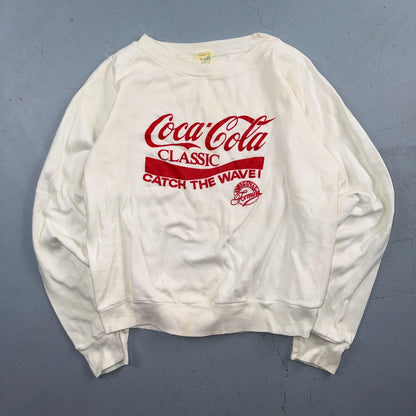 VTG 80s Coca Cola Crewneck Sweatshirt Catch Wave Soda Made USA 20x20 1980s