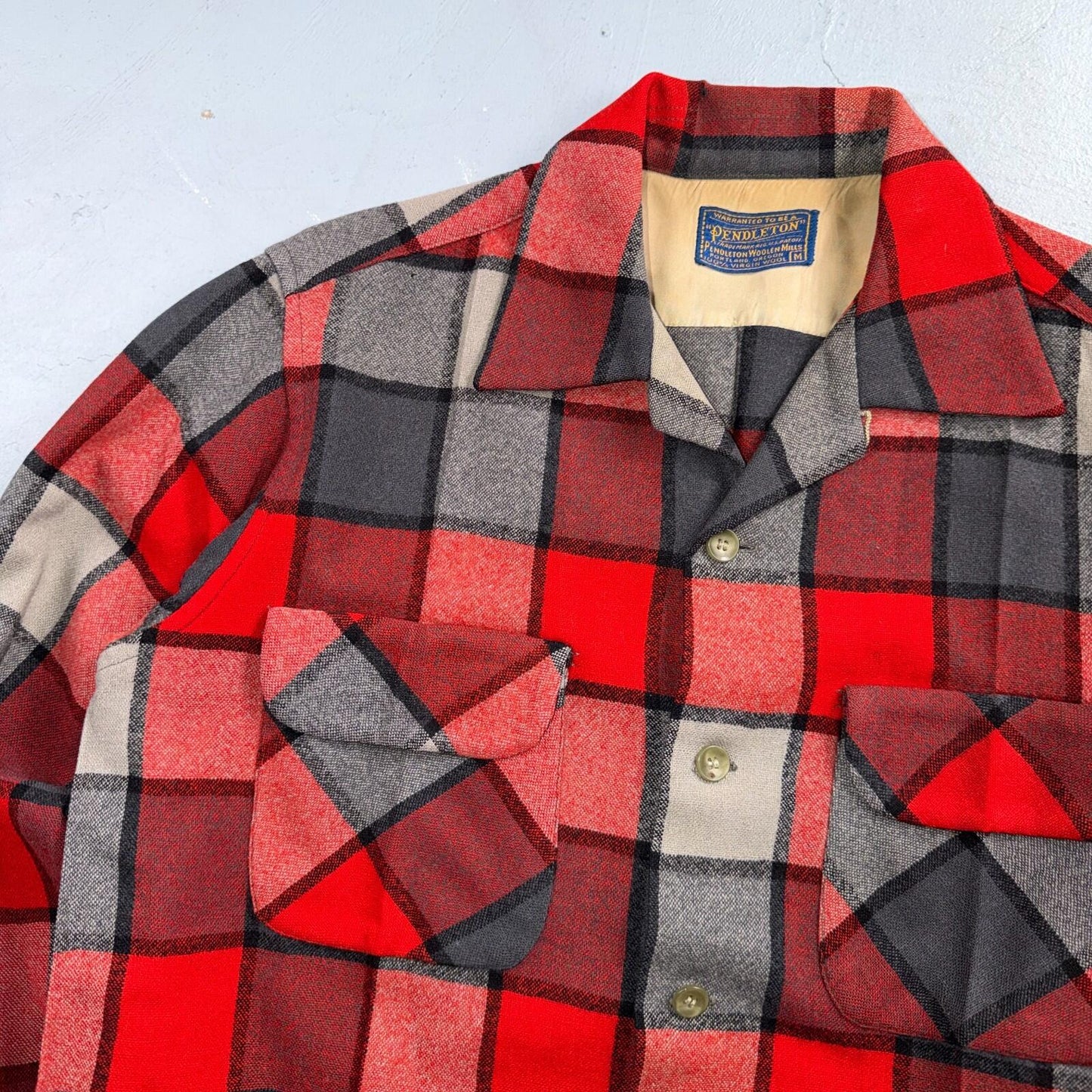 Pendleton VTG 1950s Loop Collar Board Shirt Wool Plaid Flannel Shirt Checker