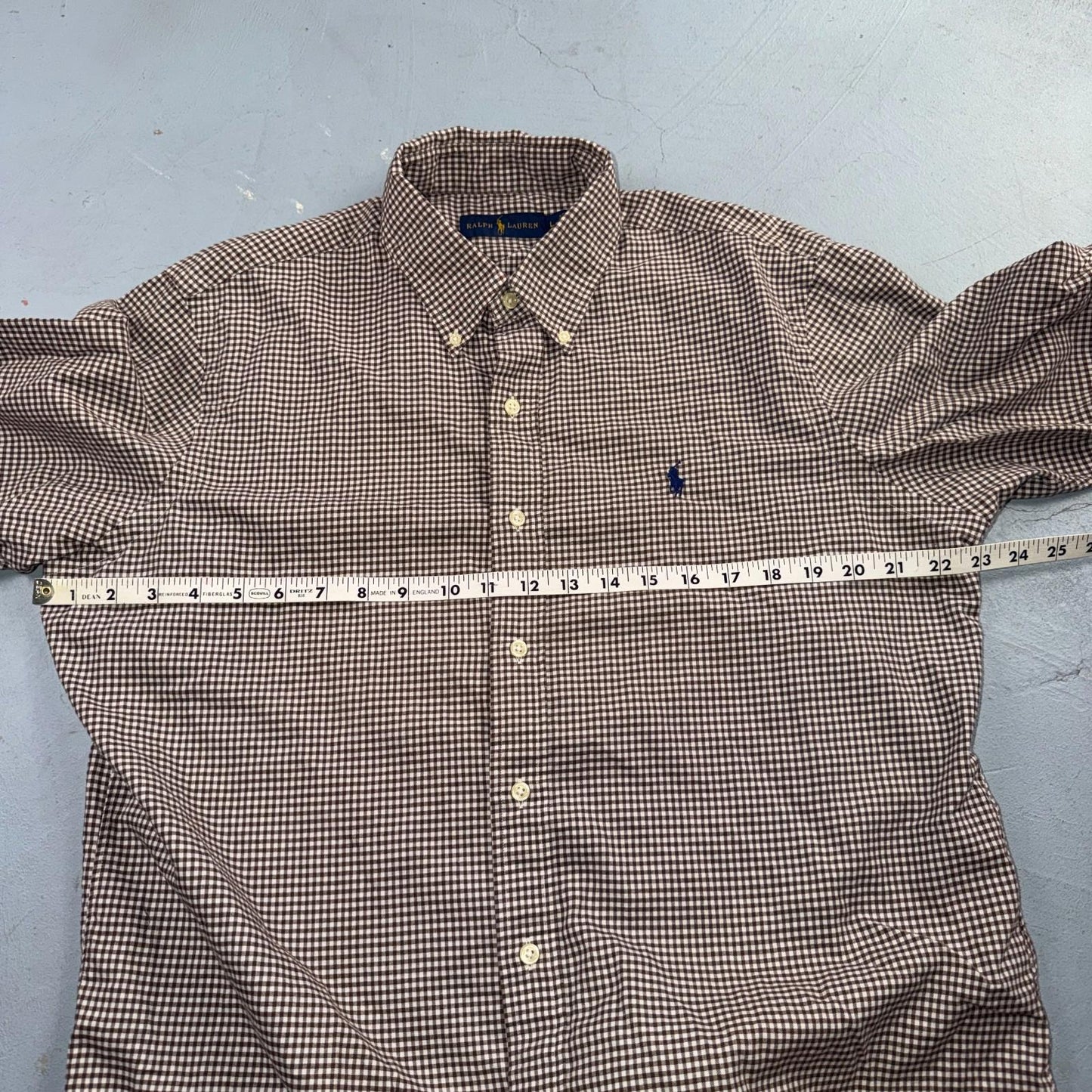 Ralph Lauren Mens Shirt L Brown White Check Classic Buttondown Long Sleeve