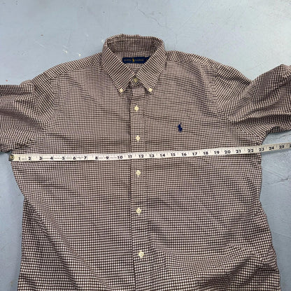 Ralph Lauren Mens Shirt L Brown White Check Classic Buttondown Long Sleeve