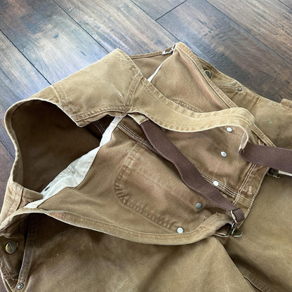 Carhartt DKB Double Knee Duck Unlined Bib Work Tan Brown Overalls 40x27 VTG