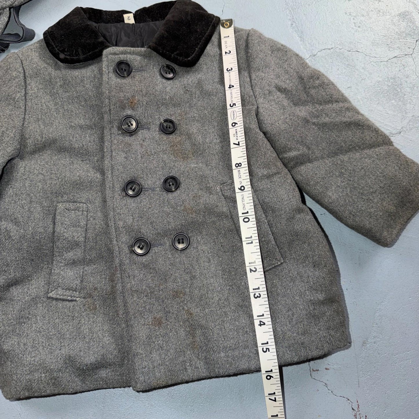 Union Made 1960s Double Breasted Coat Jacket Black Wool 2T Size 2 Toddler Hat