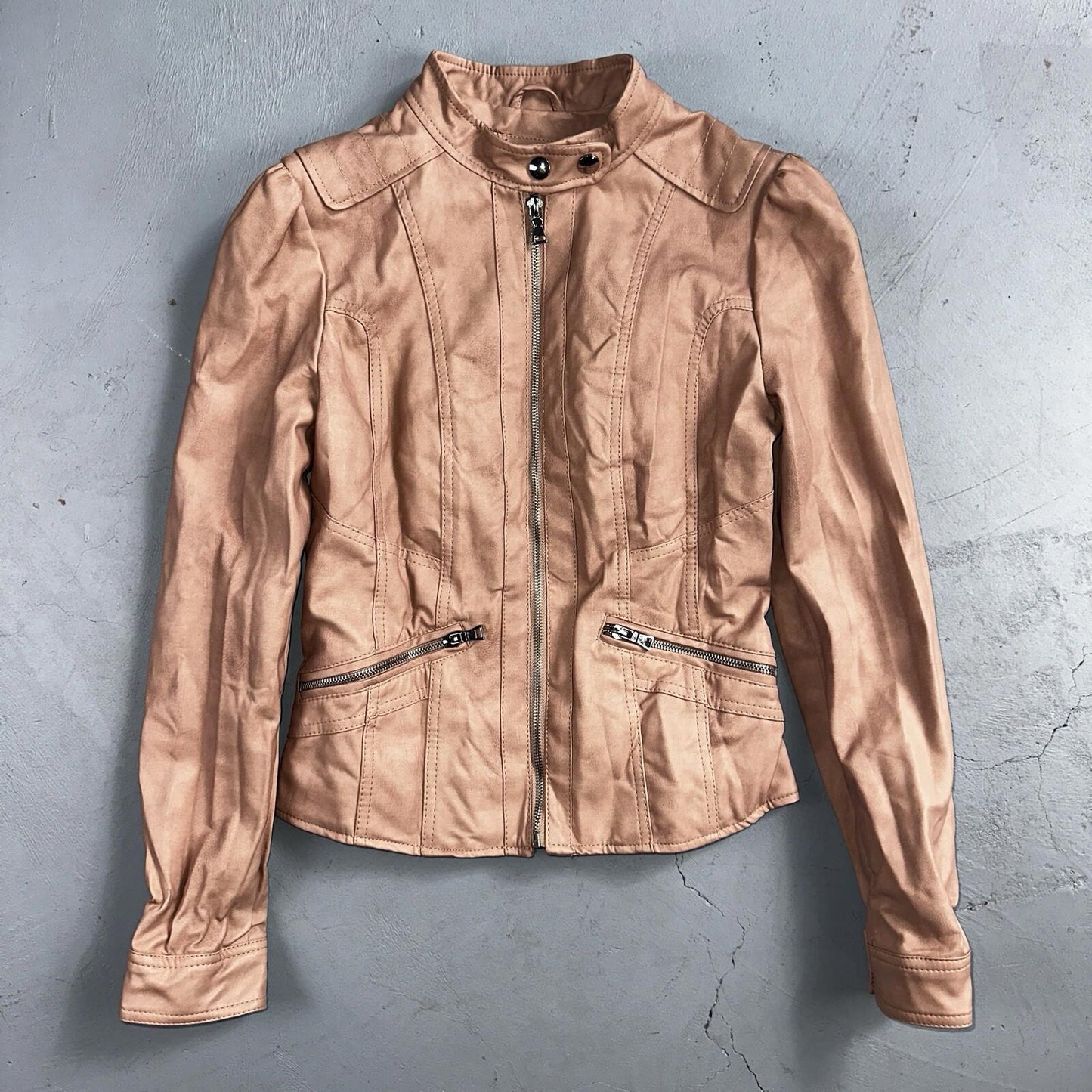 Black Rivet Women's Leather Jacket S Pink Moto Biker Zippered Baddie Biker