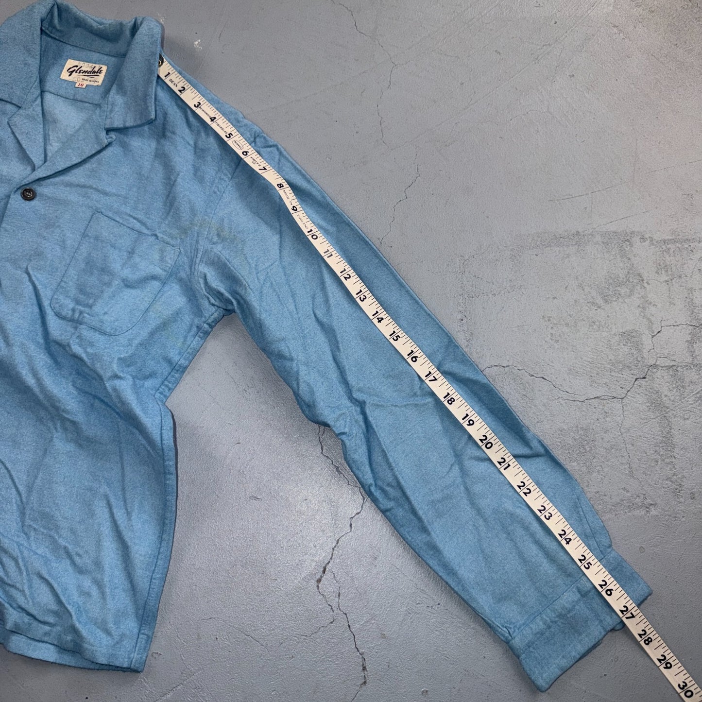 VTG 50s Glendale Loop Collar Shirt Sky Blue Cotton Flannel Rockabilly BOYS 16