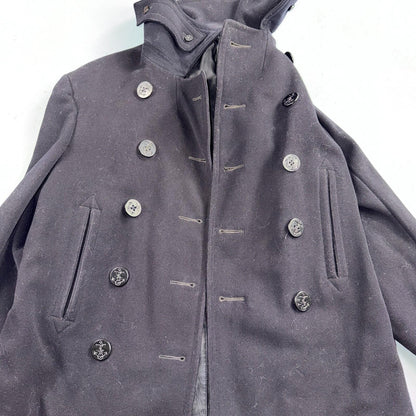 Vintage 40s WWII US Naval Clothing Factory 10 Button Navy Wool PeaCoat Military