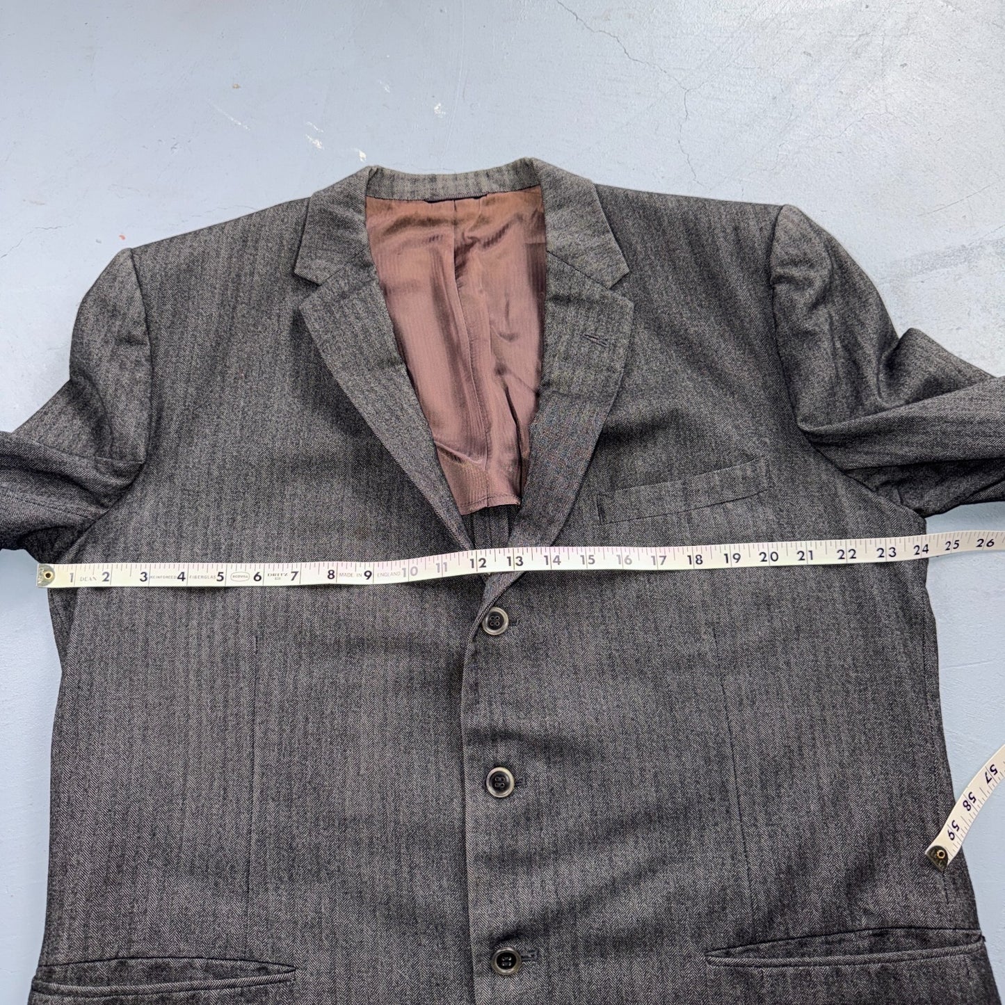 VTG Mens 2 PC Suit 46 Jacket Coat Pants Gray Rockabilly 60s 1960s HBT Drop Loop