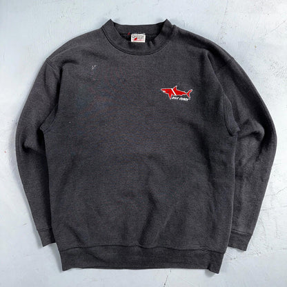 Oneita Shark Sweatshirt L 1990s VTG Crewneck Dive Swim Black Ocean Rap Fish