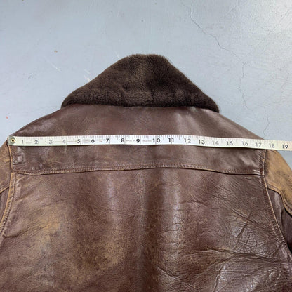 VTG WWII Horsehide Leather Zip Up Bomber Jacket Fur Collar 40s 50s A2 Civilian