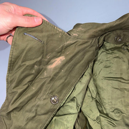 1950s Korean War US Military Wool Lined Overcoat Belted Trench Coat Small VTG
