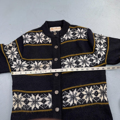 Jantzen Vintage Sweater Pullover Patterned Black Cardigan Size 36 Made USA 60s