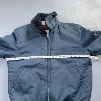 Vintage Wear-Guard Jacket Mens M Blue Bomber Faux Fur Collar Sherpa USA 80s