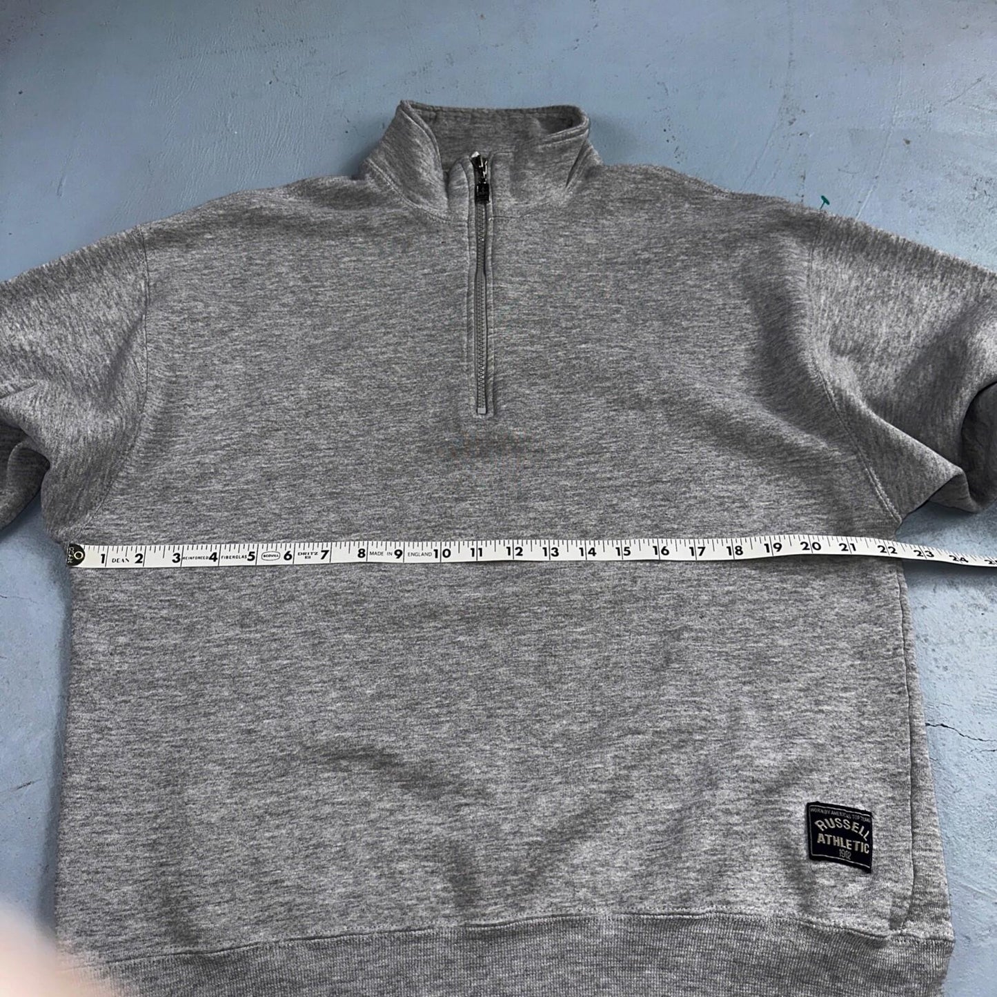 Russell Athletic USA L Sweatshirt 90s VTG Crewneck Gray Basic Blank Quarter Zip