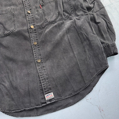Levis Red Tab Black Denim Longsleeve Button Up Shirt Size M VTG Style Faded