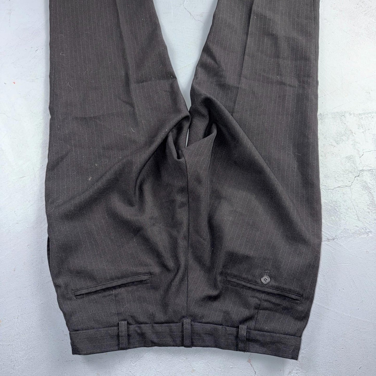 VTG 1950s Wool Pinstripe Trousers England 50s Button Fly Pants Bib Rockabilly