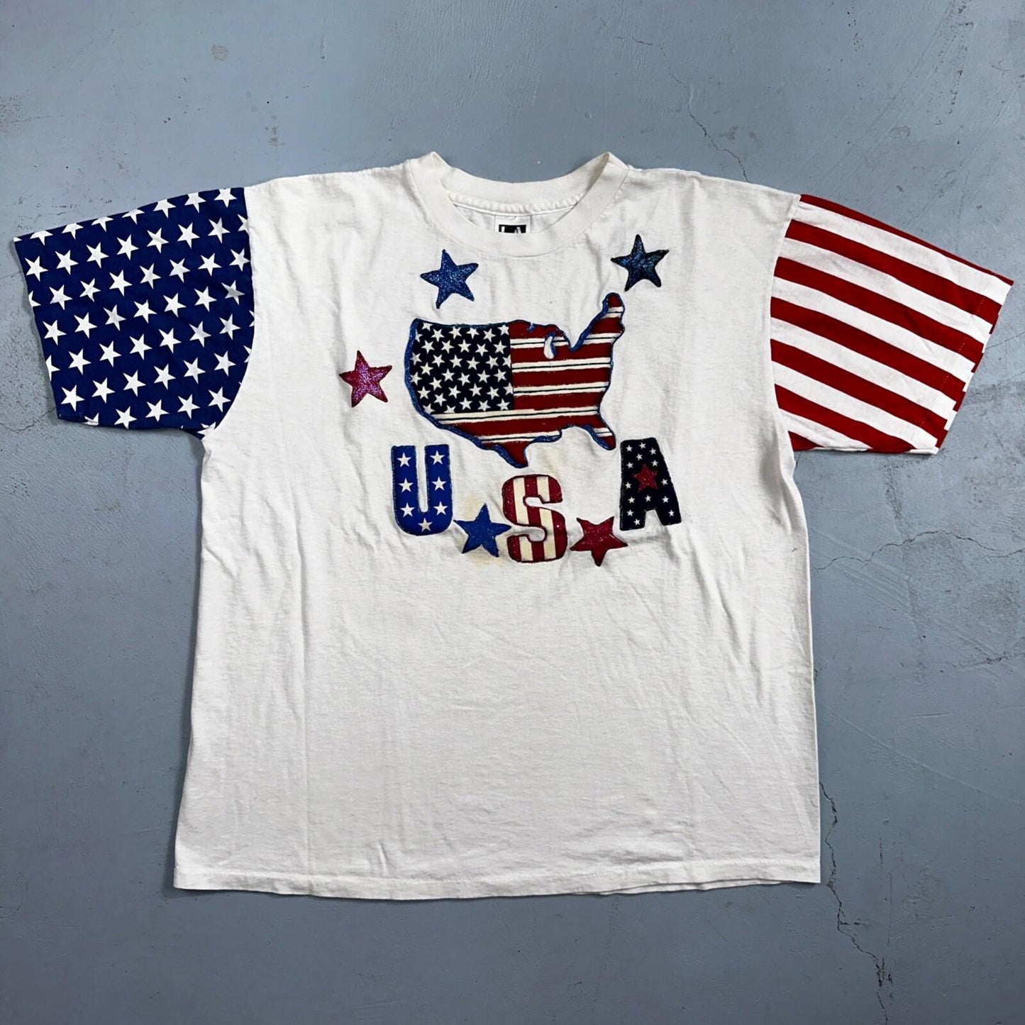 USA Flag American Flag VTG T Shirt LA Sportswear Custom Glitter One Of A Kind