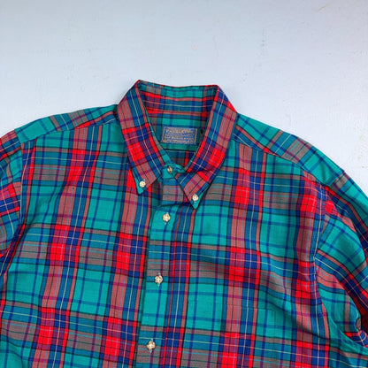 Pendleton VTG USA Made Virgin Wool BF LS Flannel Blue Red Turquoise Sz XL