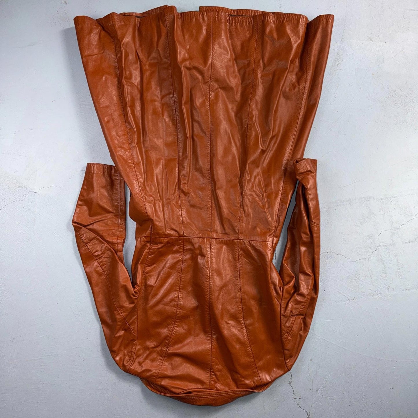 Genuine Leather Womens Brown Blazer Pea Coat Vintage Jacket 70s 80s Long Trench