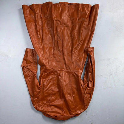 Genuine Leather Womens Brown Blazer Pea Coat Vintage Jacket 70s 80s Long Trench