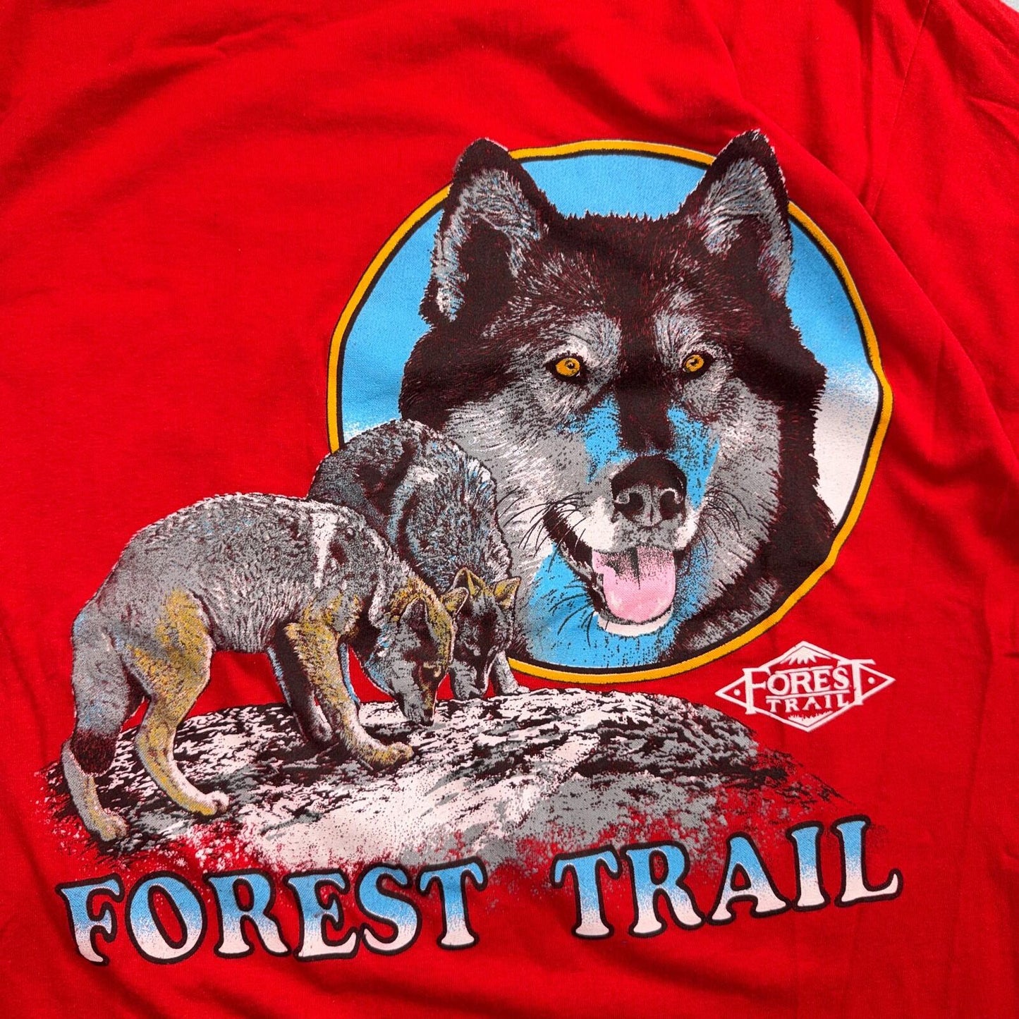 Forest Trail Wolf T Shirt 90s Colorful Graphic Single Stitch Animals Rare Red
