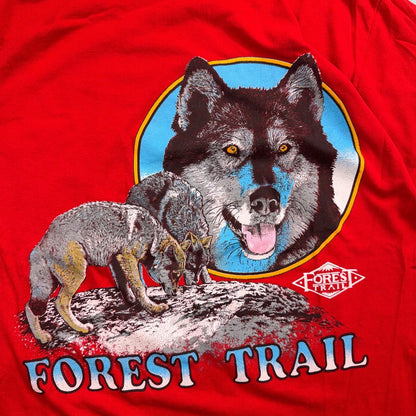 Forest Trail Wolf T Shirt 90s Colorful Graphic Single Stitch Animals Rare Red