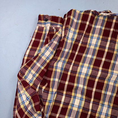 VTG 70s Burgundy Plaid Heavy Flannel Work Shirt Grunge Button Front Penneys Mac