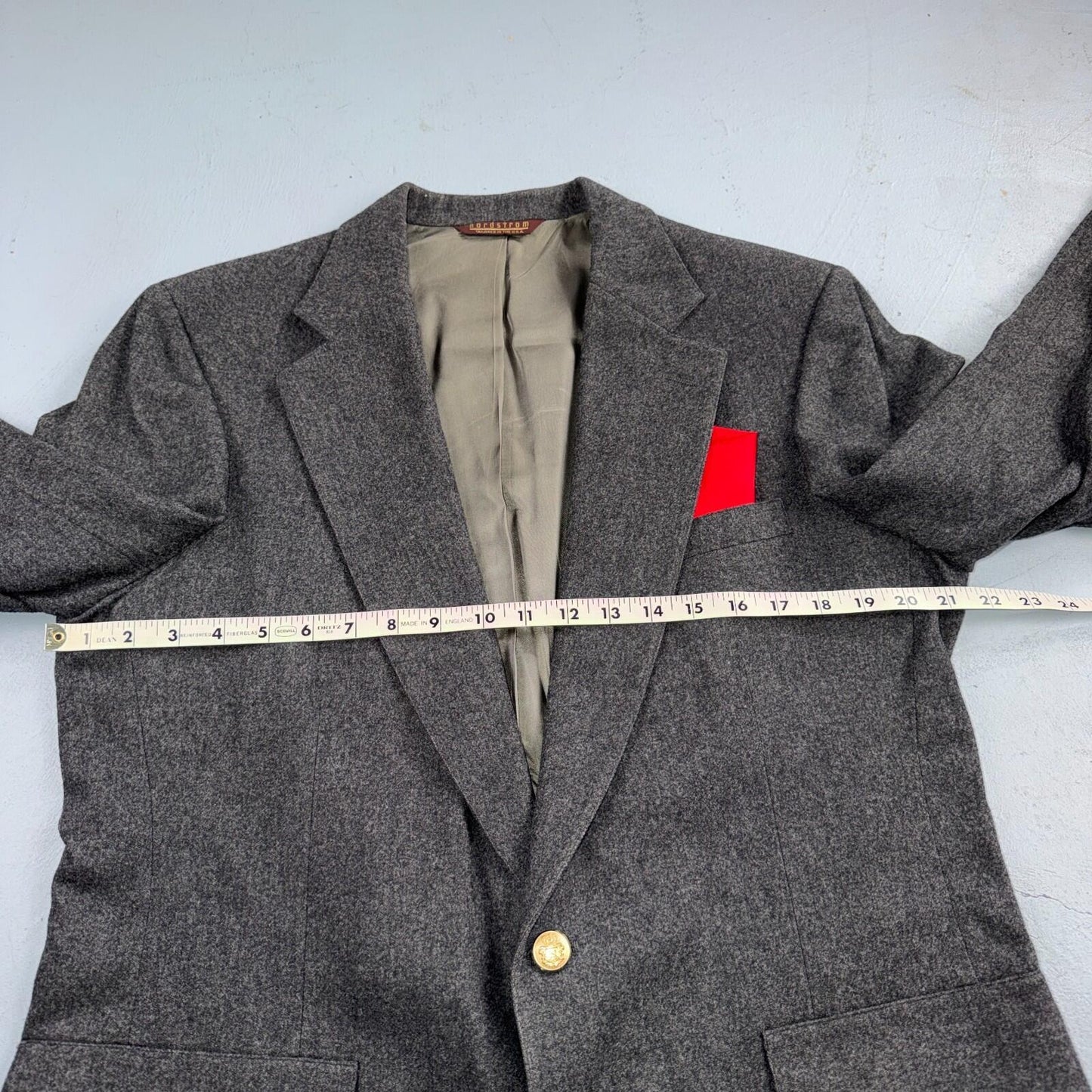 Nordstrom Vintage 42 Blazer Gray Wool Sport Coat USA 1980s Union USA Gold Button