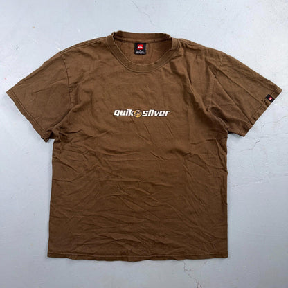 VTG Quiksilver Shirt Mens Short Sleeve Tee Brown Casual Y2K Size M Skateboard