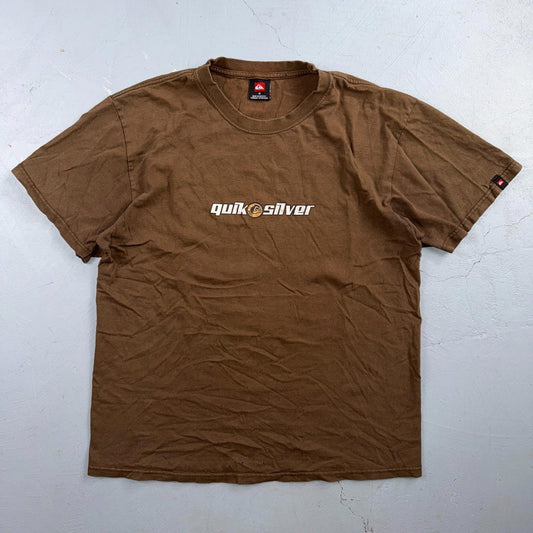 VTG Quiksilver Shirt Mens Short Sleeve Tee Brown Casual Y2K Size M Skateboard