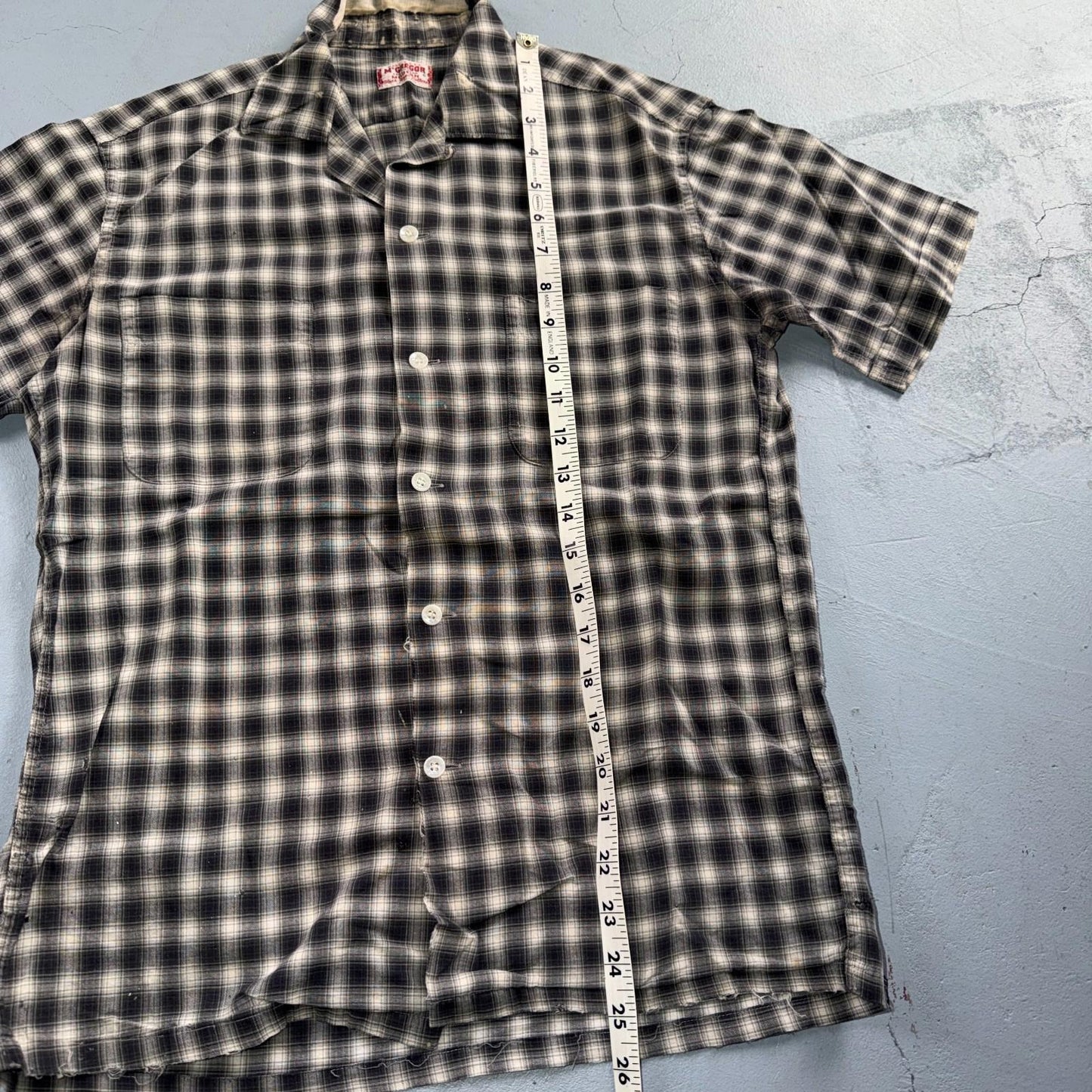 Vintage 60s McGregor Checker Loop Collar Button Up Shirt Made In USA Rockabilly