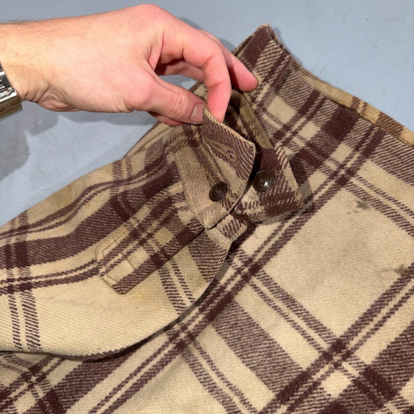 VTG 40s 50s Woolrich Jacket Size 38 Brown Ivory Mackinaw Hunter Plaid Wool RARE