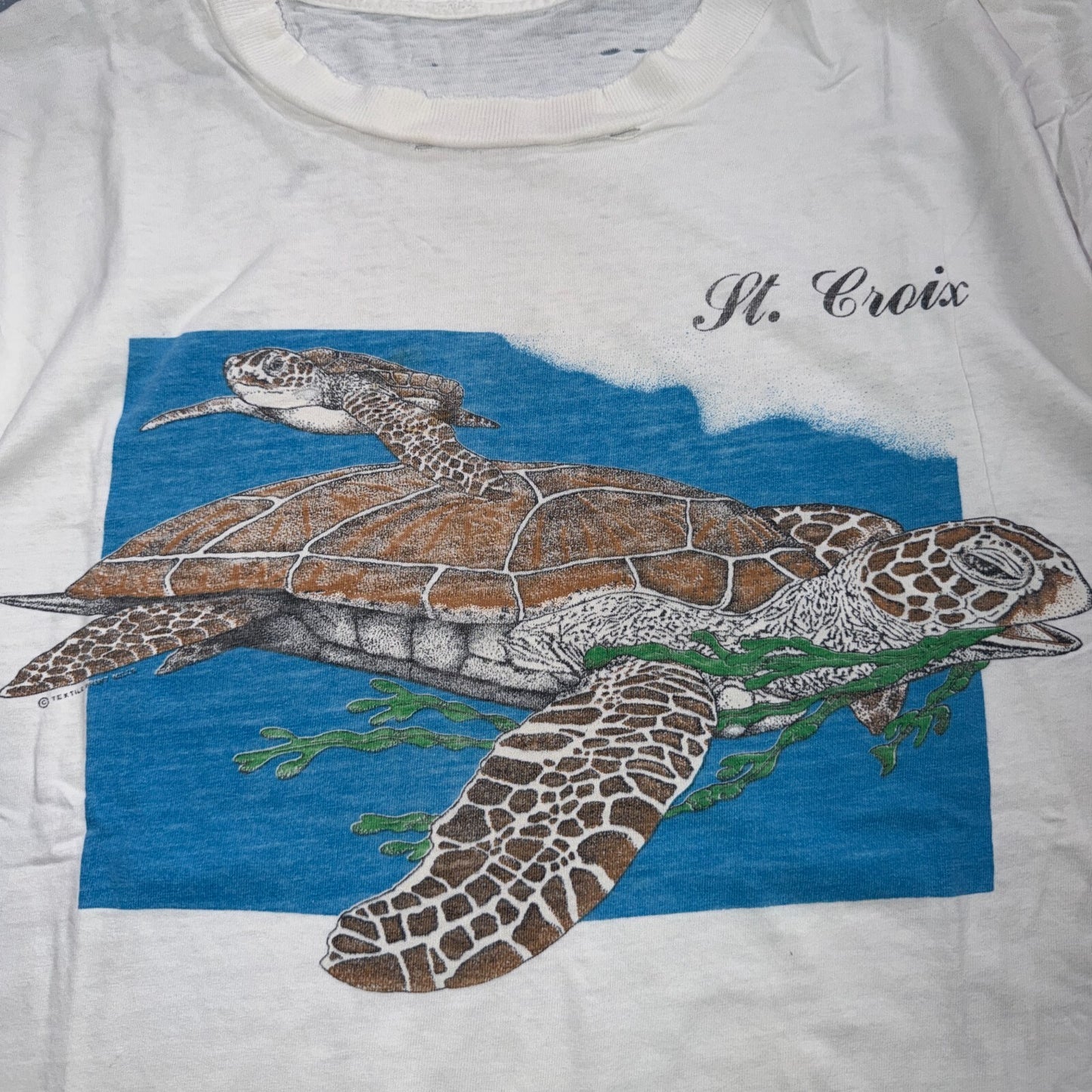 VTG Sea Turtles Single Stitch USA Thrashed White T Shirt Sz XL St Croix Ocean