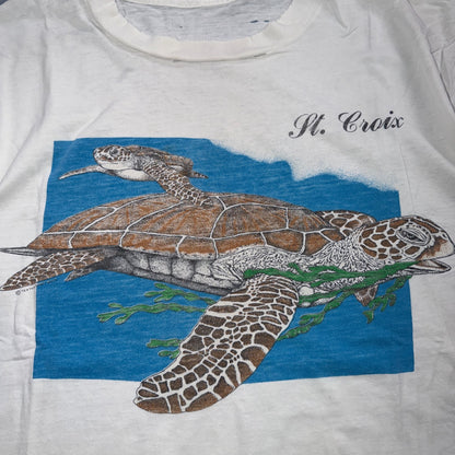 VTG Sea Turtles Single Stitch USA Thrashed White T Shirt Sz XL St Croix Ocean
